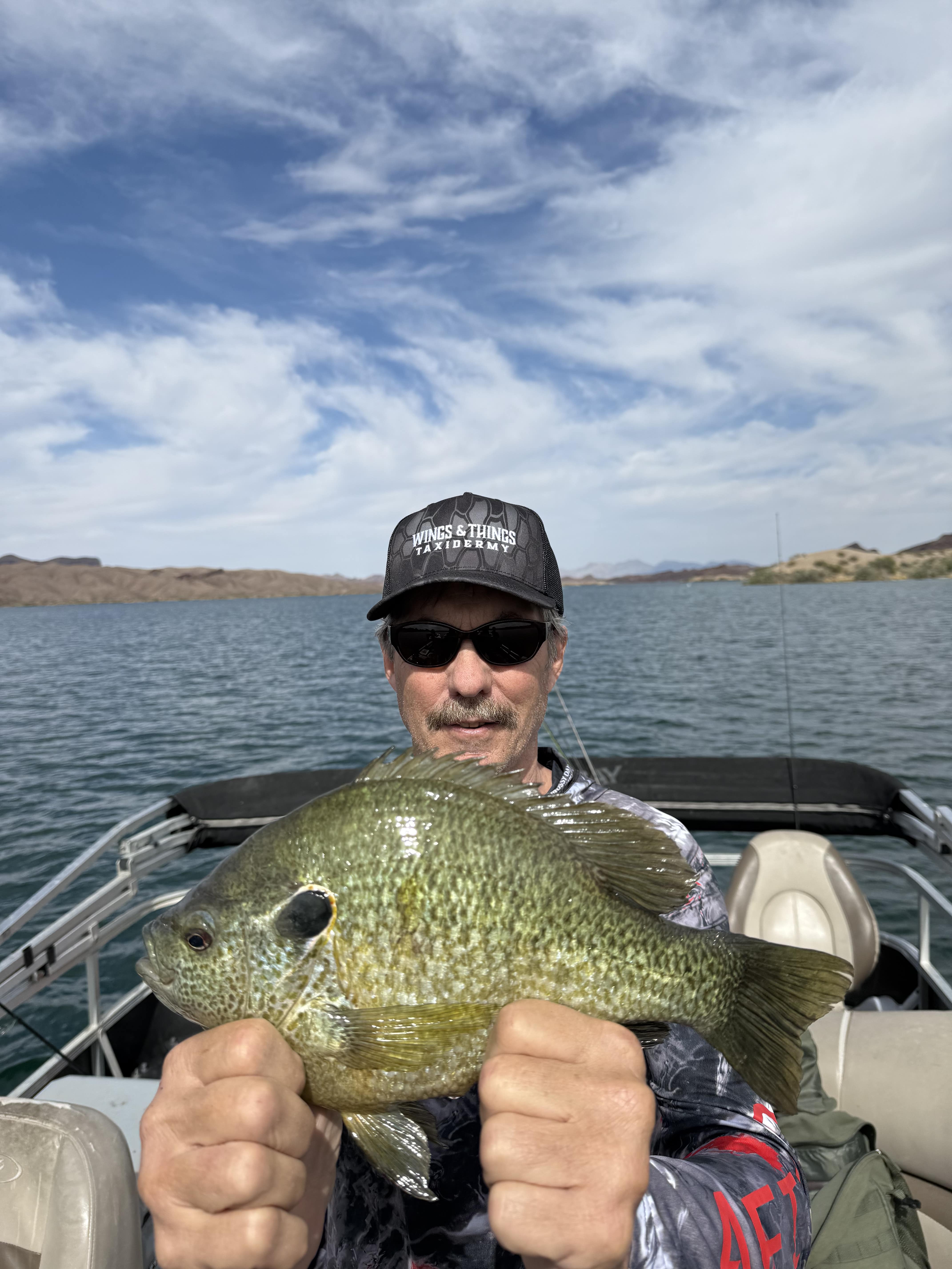 Angler smiling and holding a big redear sunfish